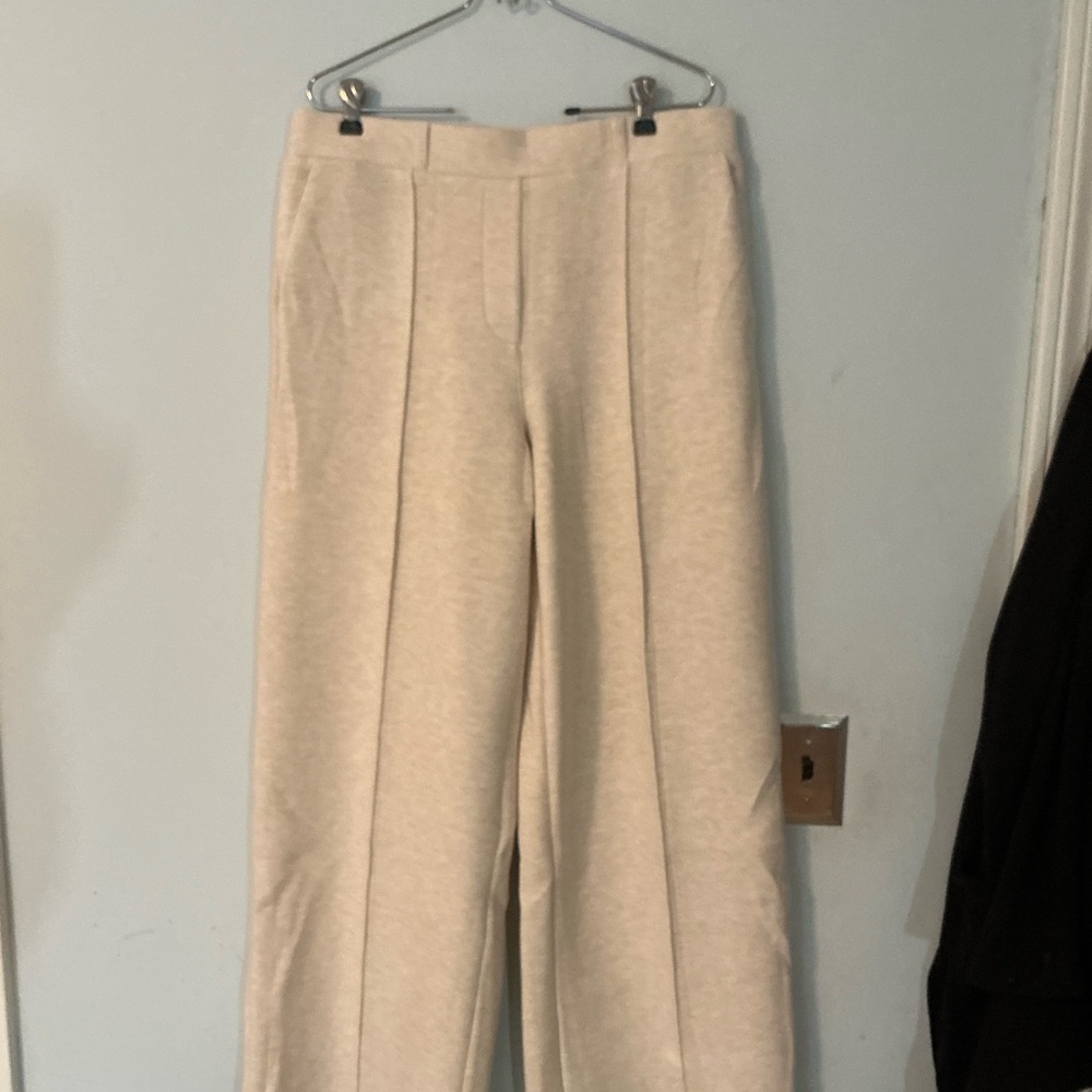 OGL High Waisted Straight Leg Pull-On Pants L Heather Beige NWT